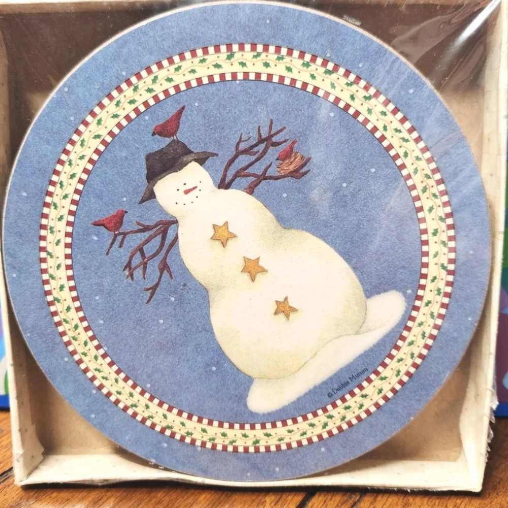 Debbie Mumm Sakura “Snowman” Coasters – Set of 4 – NIB Vintage Holiday